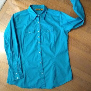 Wrangler Women's Turquoise Western Snap Shirt-Lrg
